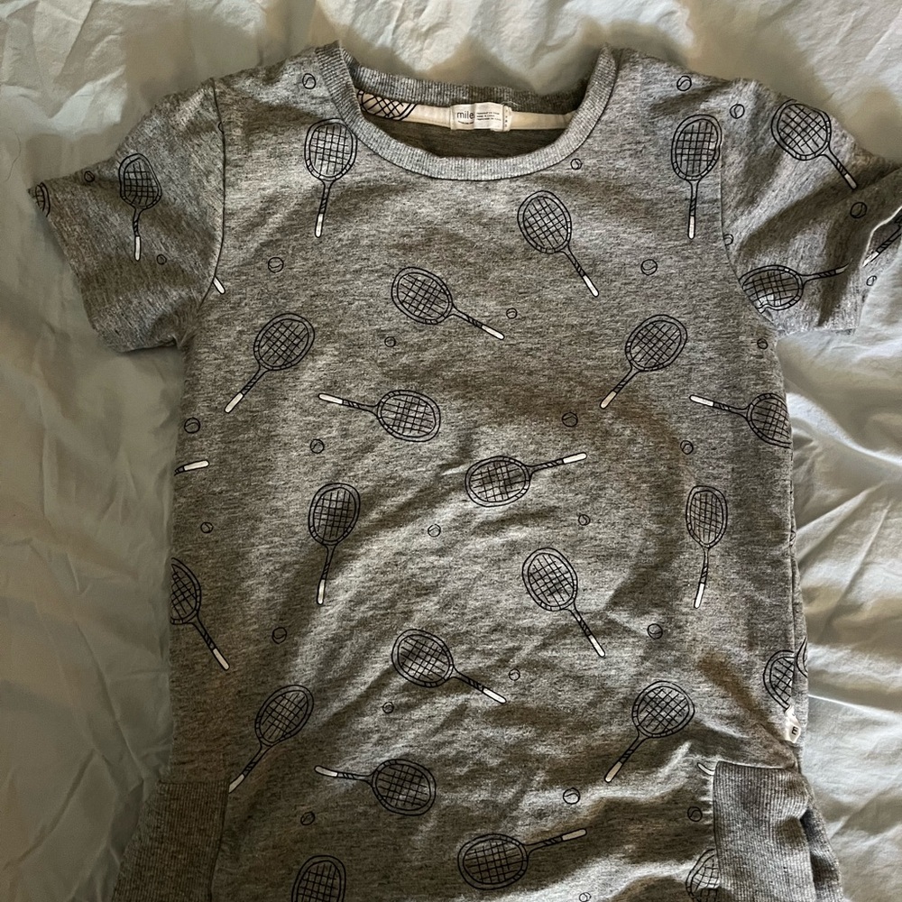 Gray Tennis Racket Print Kids Tee